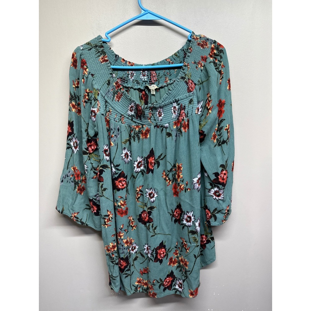 Kori America Floral Smocked Off Shoulder 3/4 Sleeve Top Women's Size Small